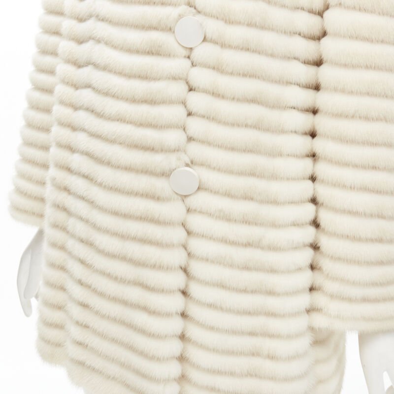 Marco Vanoli Cream Tulle Fur Coat - Image 10