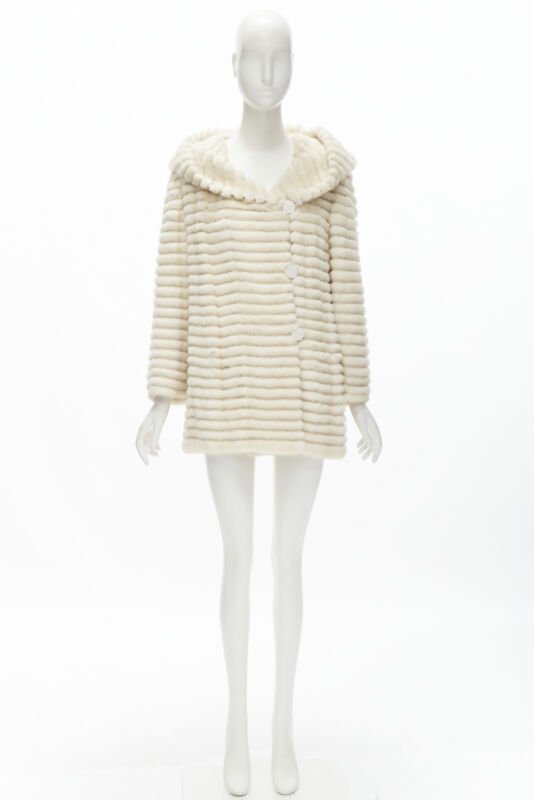 Marco Vanoli Cream Tulle Fur Coat - Image 13