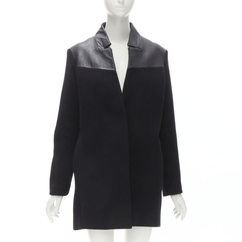 Maje Black Leather Trim Coat