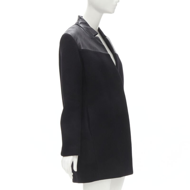 Maje Black Leather Trim Coat - 4