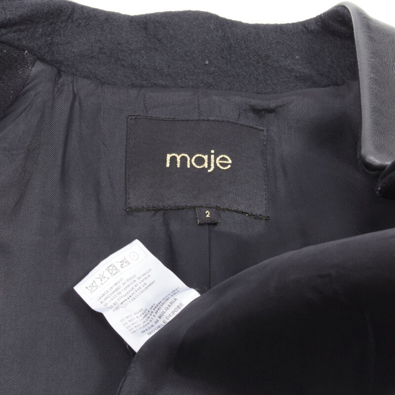 Maje Black Leather Trim Coat - Image 12