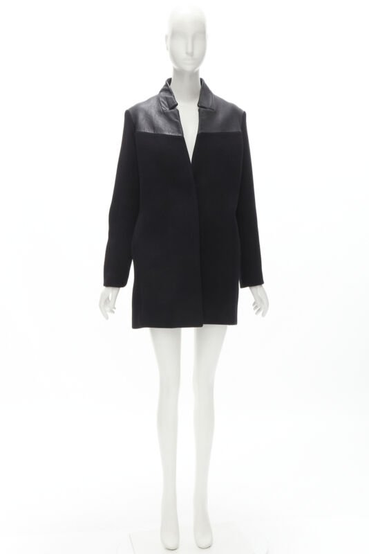 Maje Black Leather Trim Coat - Image 13
