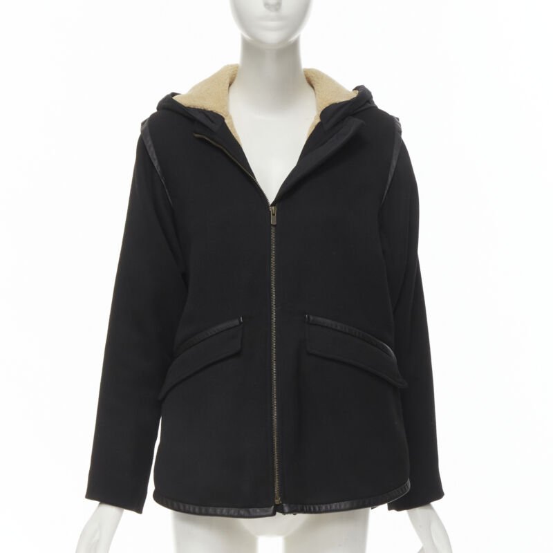 Maje Black Shearling Flared Coat