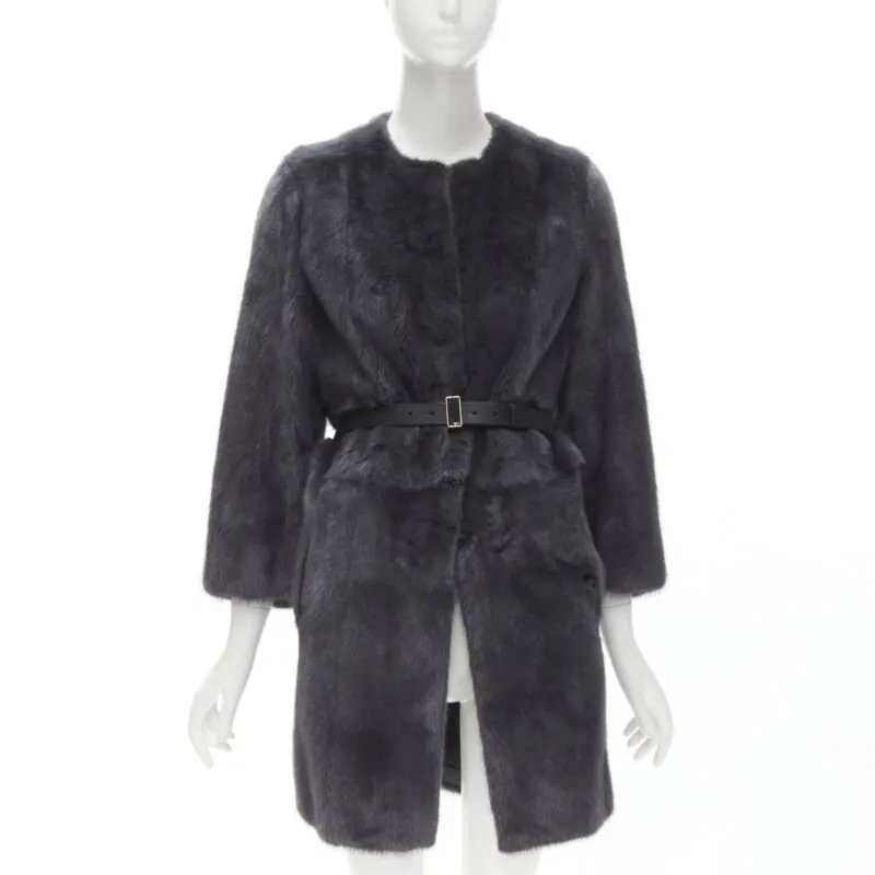 Fendi Grey Reversible Zip Coat Black Fur Very good - Front View