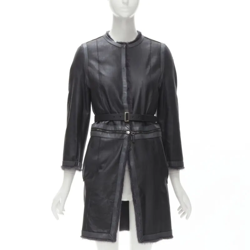 Fendi Grey Reversible Zip Coat Black Fur Very good - Back View