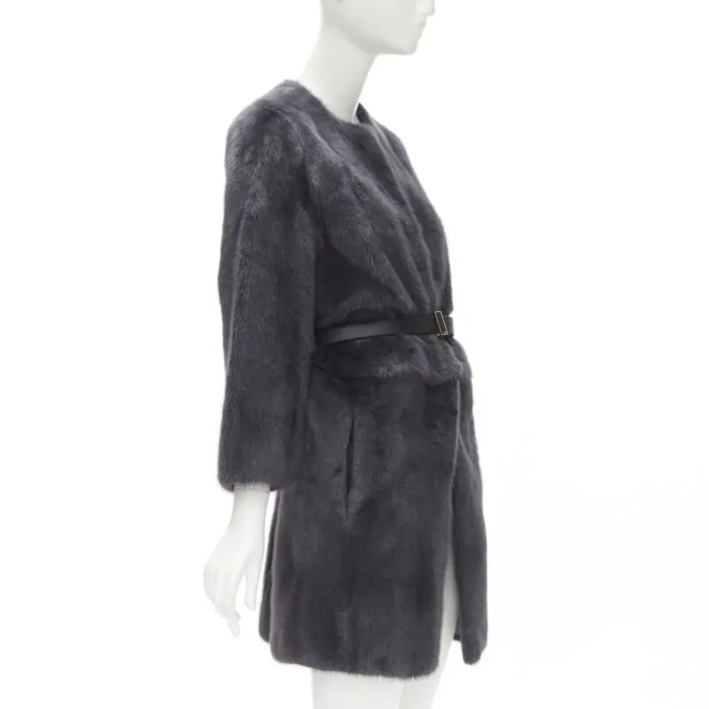 Fendi Grey Reversible Zip Coat Black Fur Very good - Inside View