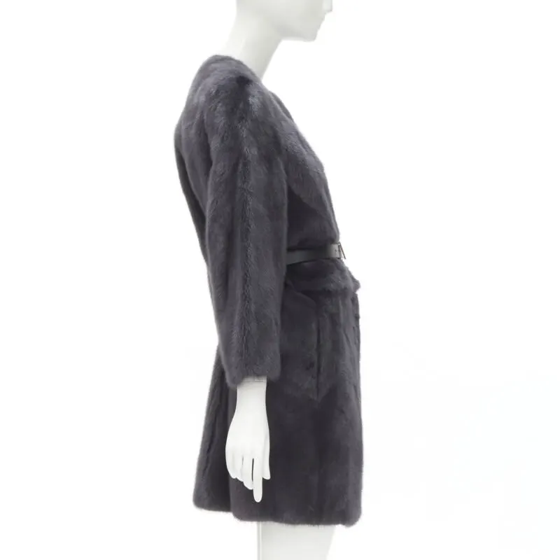 Fendi Grey Reversible Zip Coat Black Fur Very good - Model View