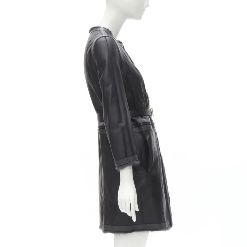 Fendi Grey Reversible Zip Coat Black Fur Very good - Box View