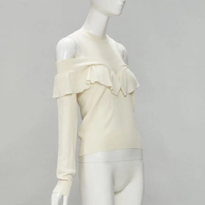 Fendi Cold Shoulder Sweater Beige Wool Never worn - Inside View