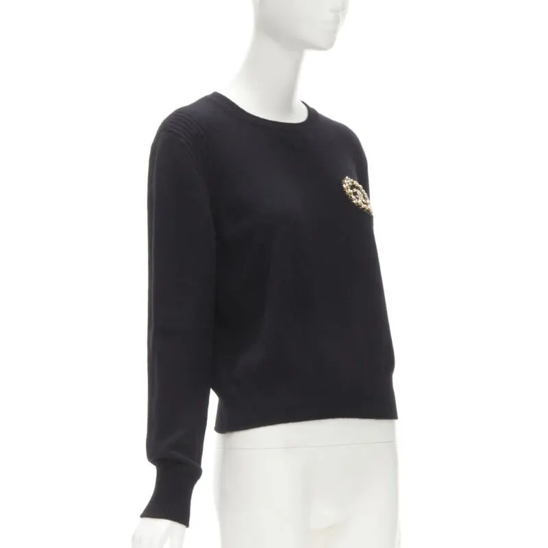 Chanel Embellished Badge Sweater Black Cashmere Never worn - Inside View