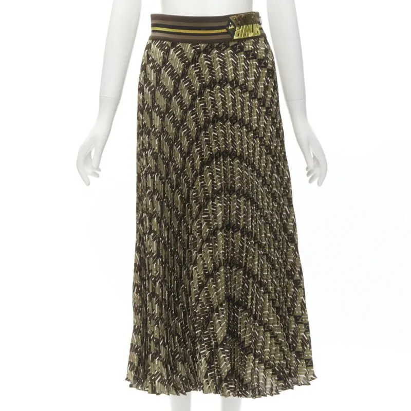 Fendi Graphic Pleated Skirt Brown Silk Never worn - Front View