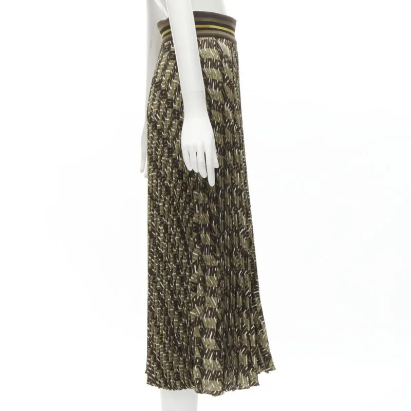 Fendi Graphic Pleated Skirt Brown Silk Never worn - Model View