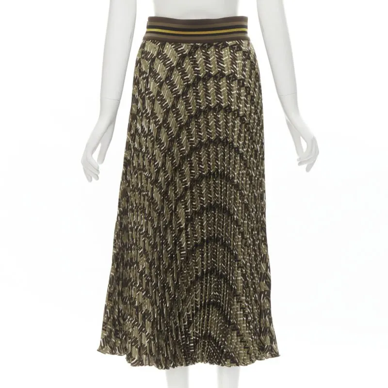 Fendi Graphic Pleated Skirt Brown Silk Never worn - Box View