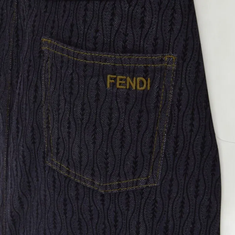 Fendi Flocked Denim Skirt Blue Cotton Never worn - Back View