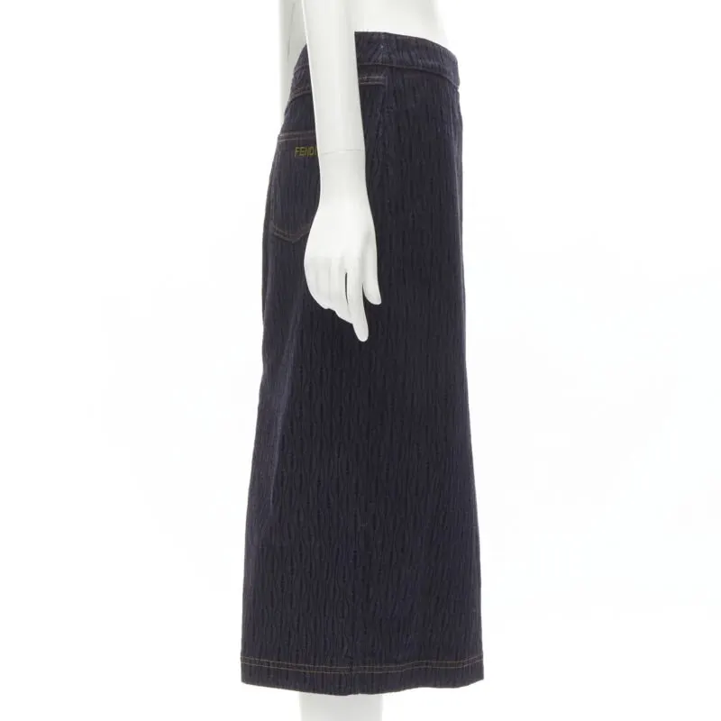 Fendi Flocked Denim Skirt Blue Cotton Never worn - Model View