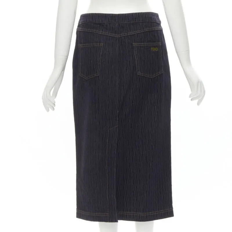 Fendi Flocked Denim Skirt Blue Cotton Never worn - Box View