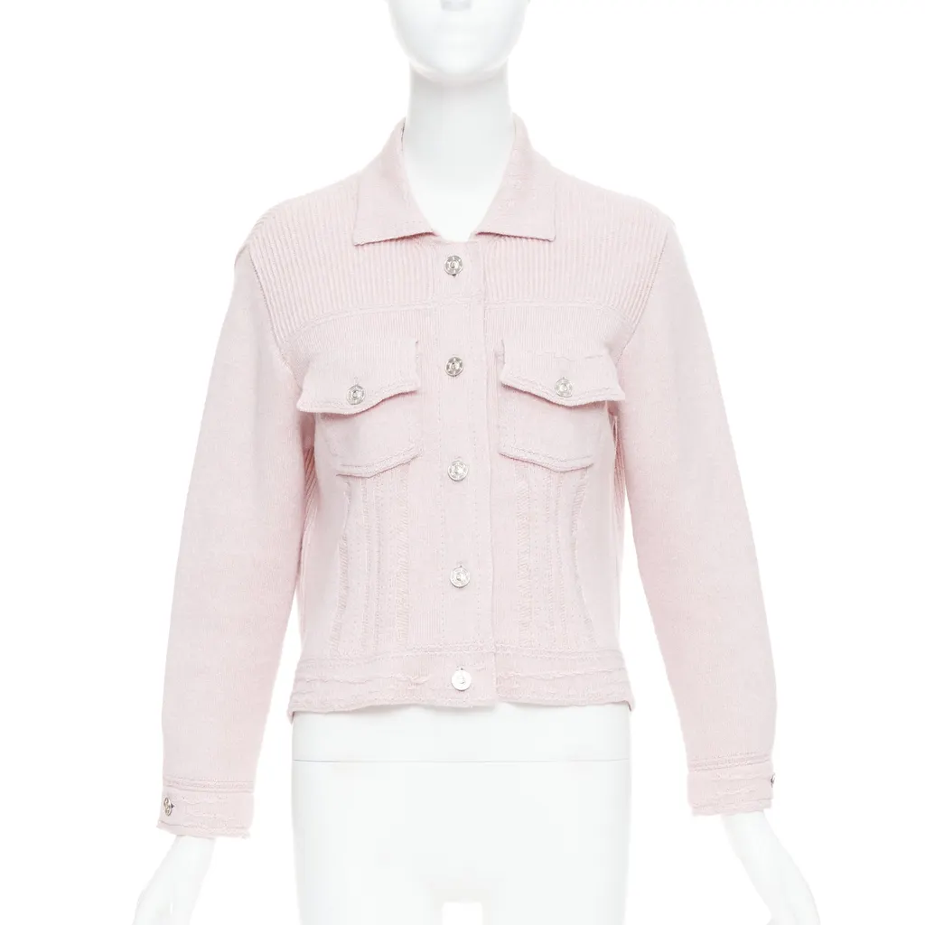 Barrie Topstitched Cardigan Pink Cashmere Very good - Front View