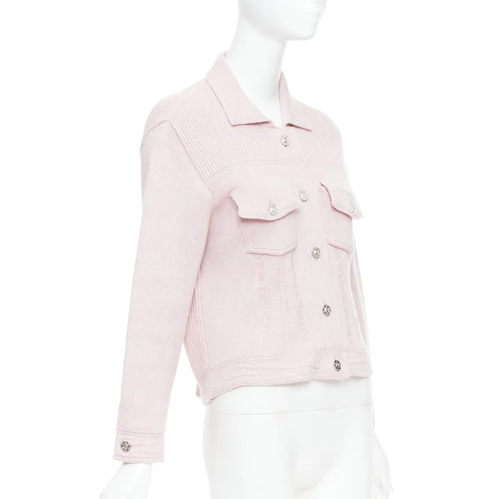 Barrie Topstitched Cardigan Pink Cashmere Very good - Model View