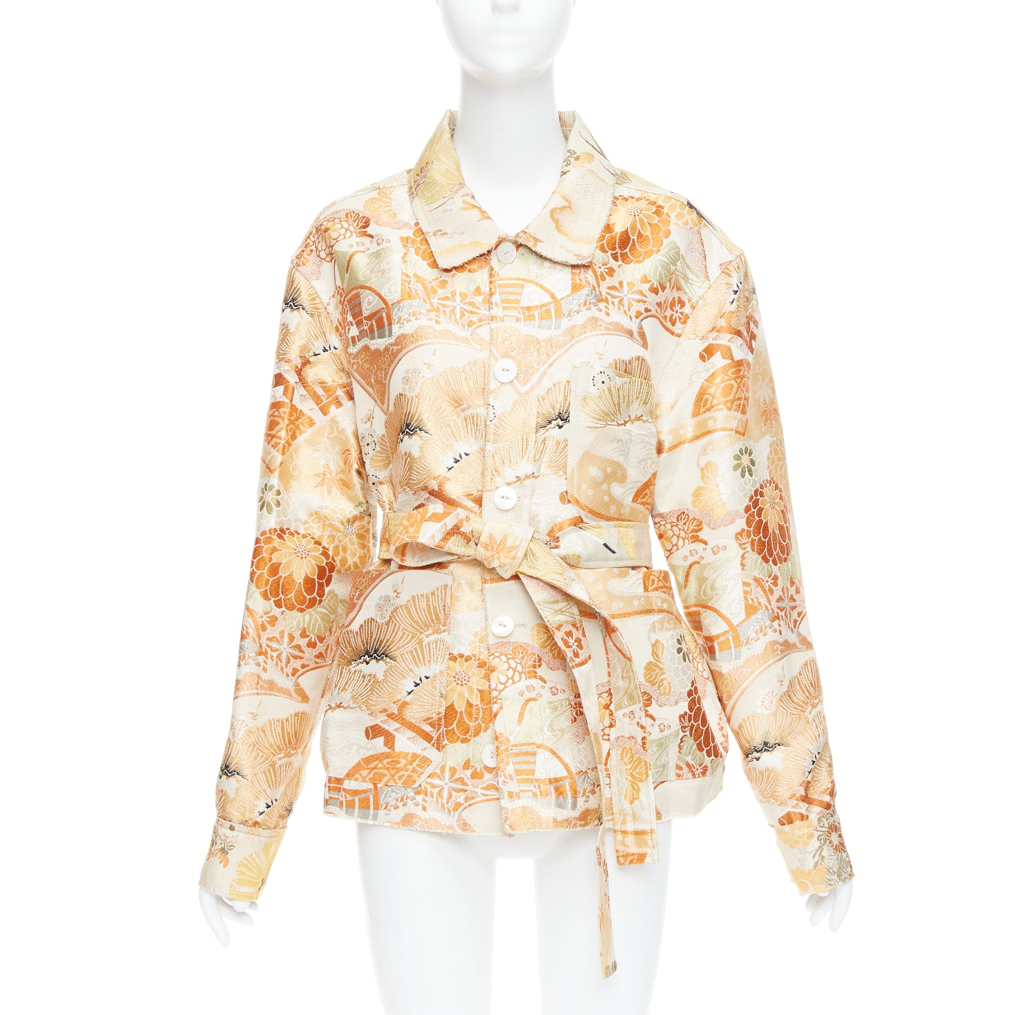 Unsigned / متعددة Orange Crane Jacquard Coat