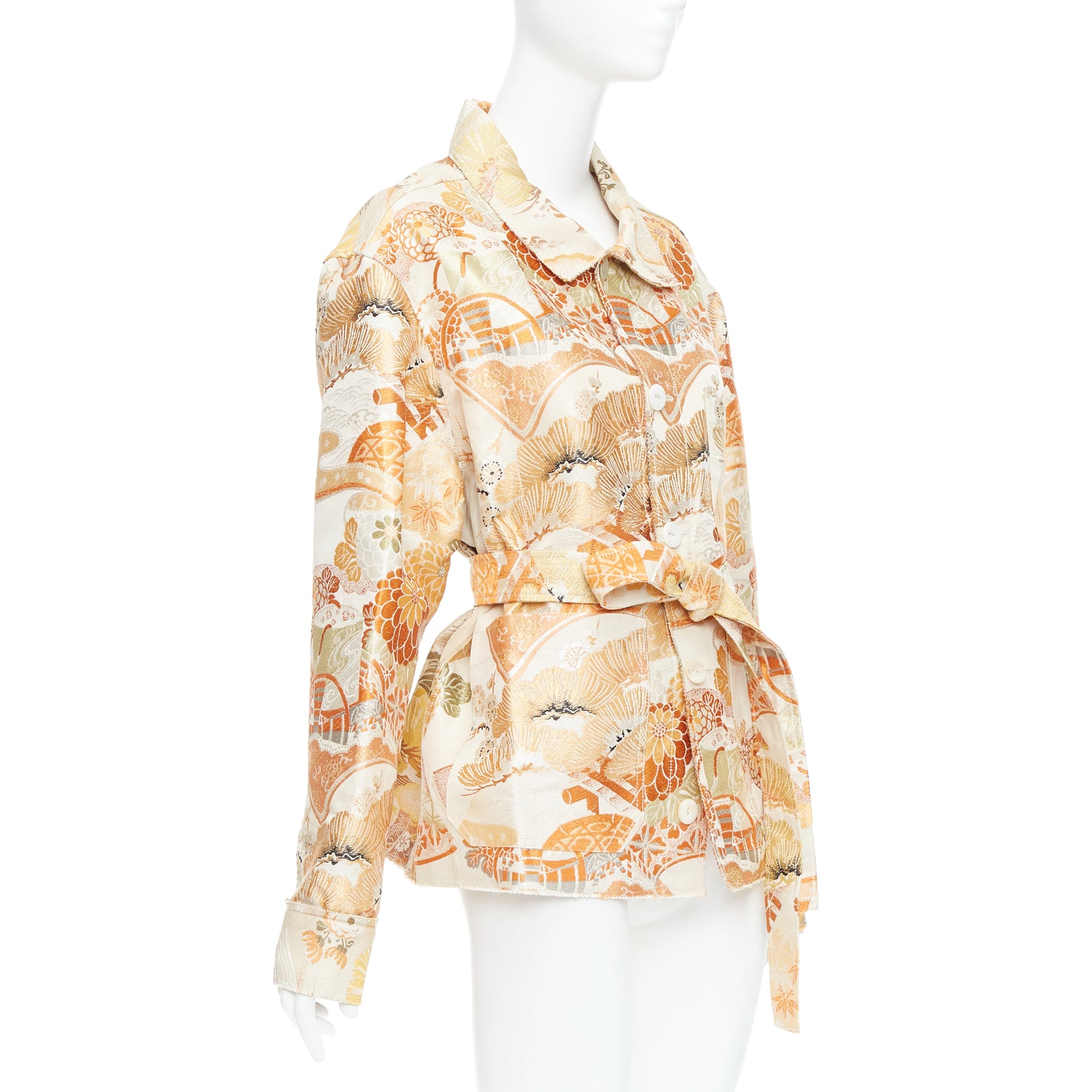 Unsigned / متعددة Orange Crane Jacquard Coat - Image 6