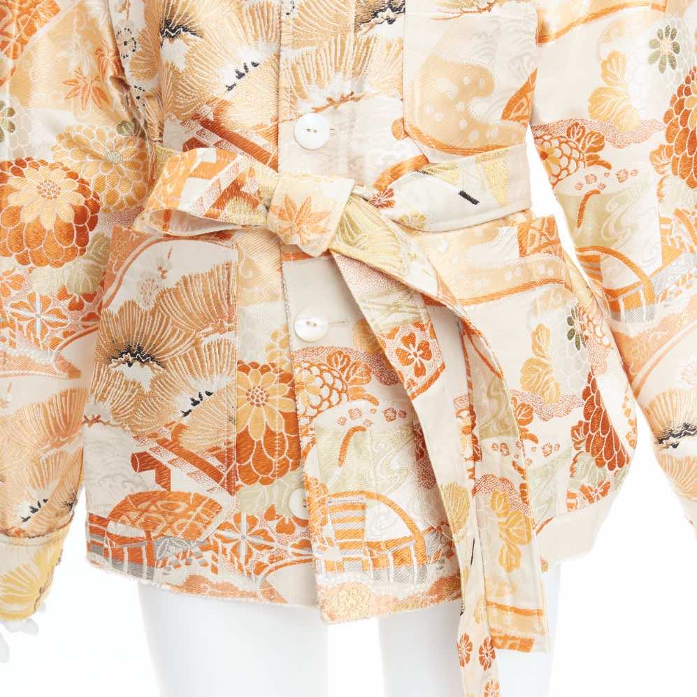 Unsigned / متعددة Orange Crane Jacquard Coat - Image 10