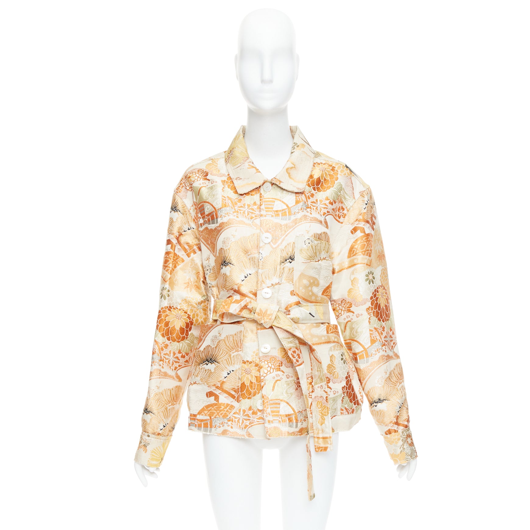 Unsigned / متعددة Orange Crane Jacquard Coat - Image 12