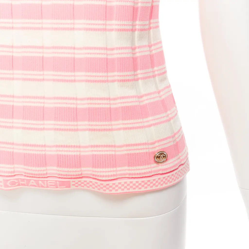 Chanel Stripe Logo Sweater Pink Cotton Very good - Back View