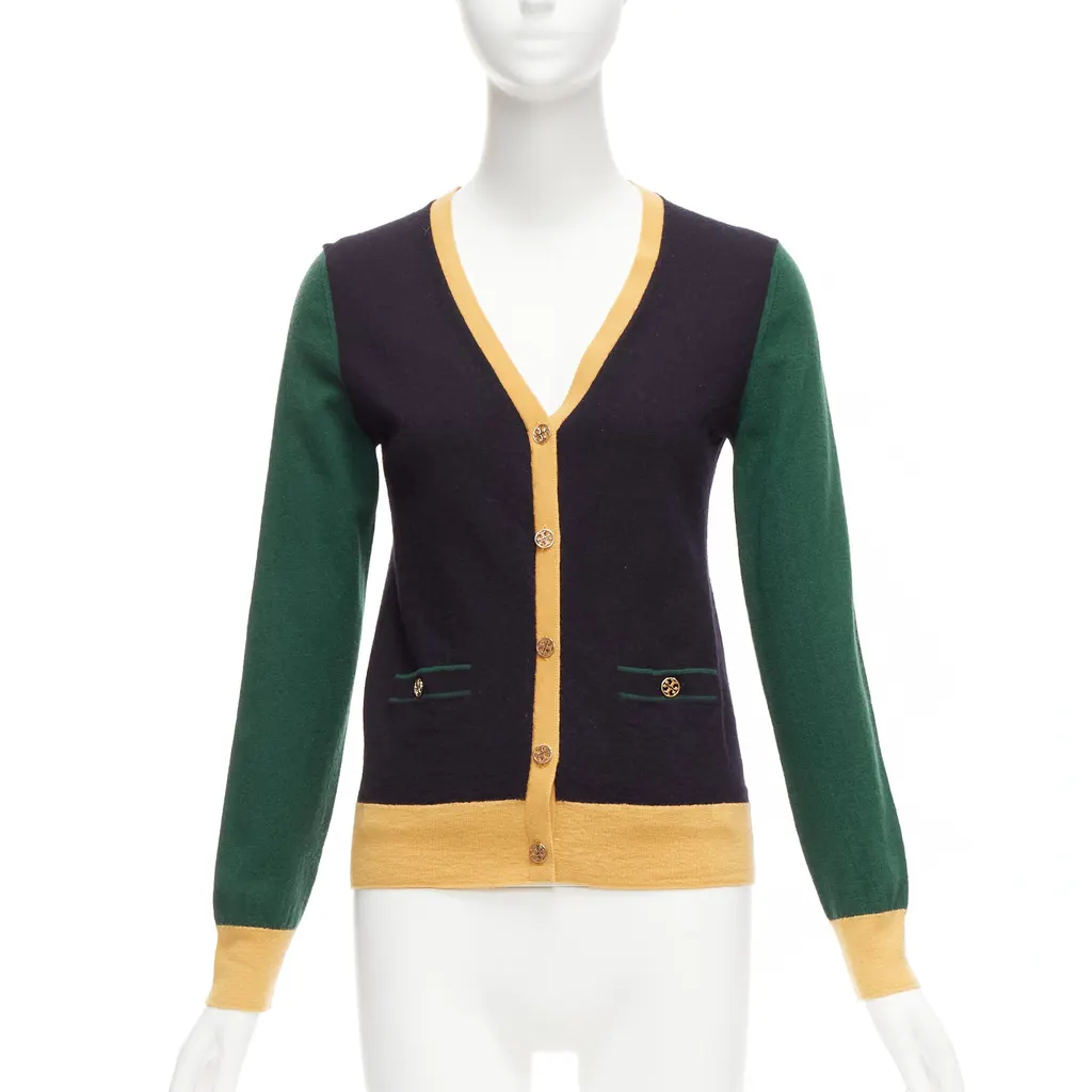 Tory Burch Colorblocked Cardigan Black Wool Never worn - Front View