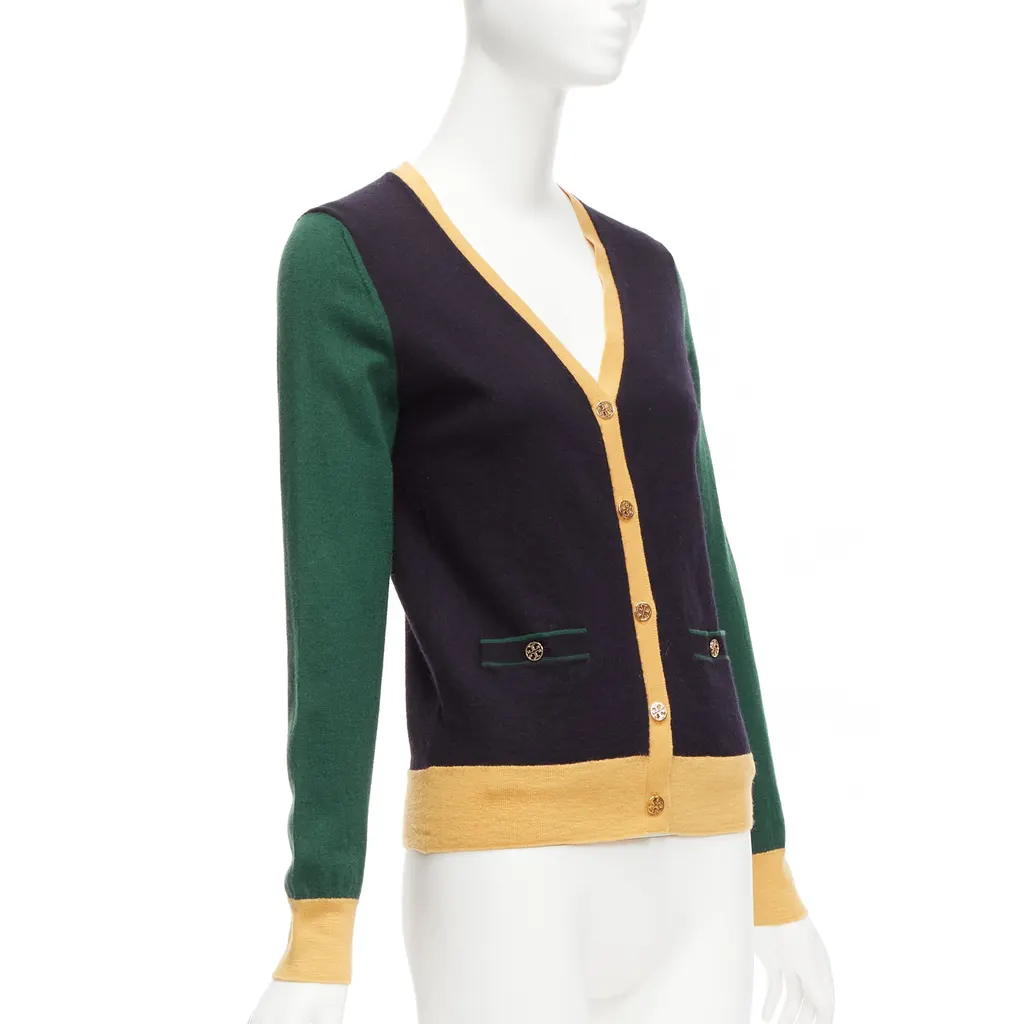 Tory Burch Colorblocked Cardigan Black Wool Never worn - Model View
