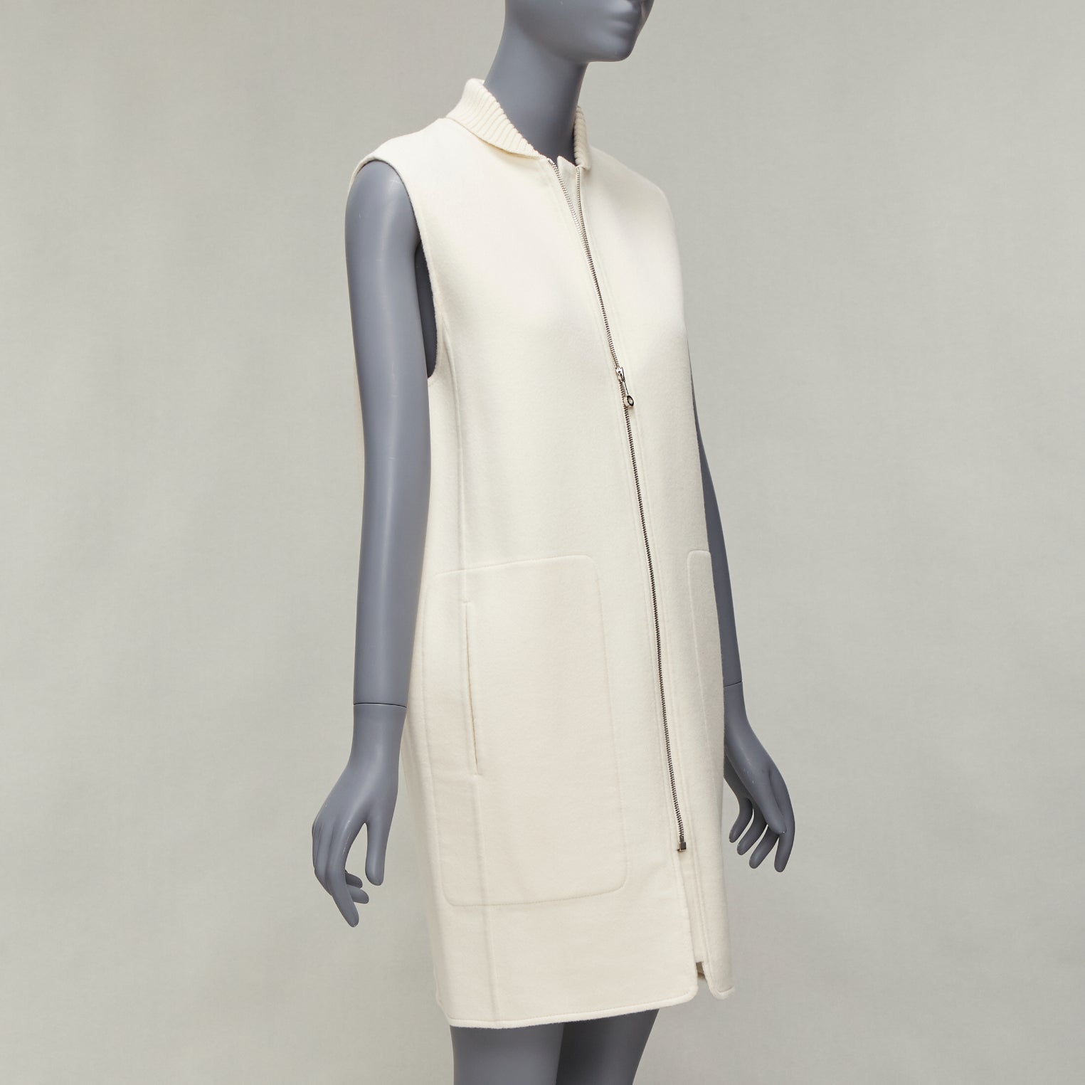 Hermès Cream Ribbed Sleeveless Coat - 4