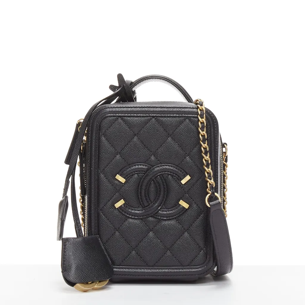 Chanel N/S Vanity Vertical Black Leather Very good - Front View