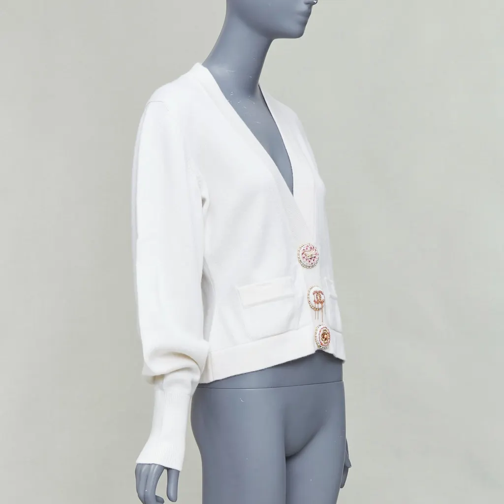 Chanel Crystal Buttons Cardigan Beige Cashmere Never worn - Inside View