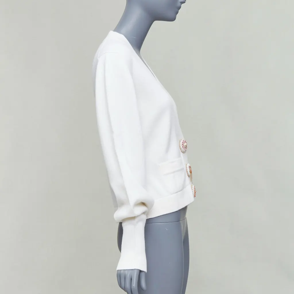 Chanel Crystal Buttons Cardigan Beige Cashmere Never worn - Model View