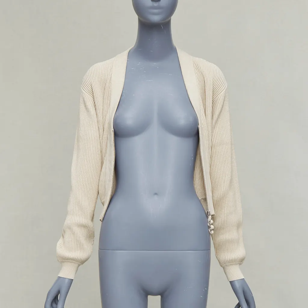 Hermès Zipper Head Cardigan Beige Viscose Never worn - Inside View