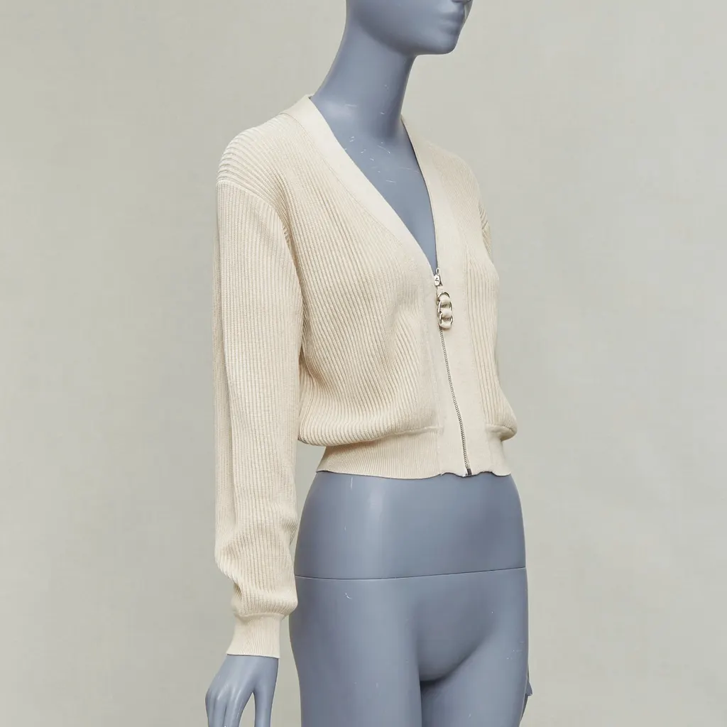 Hermès Zipper Head Cardigan Beige Viscose Never worn - Model View