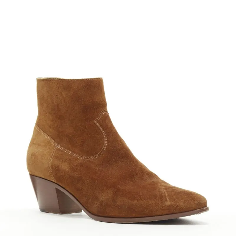Saint Laurent Almond Toe Cuban Bootie Brown Suede Very good - Back View