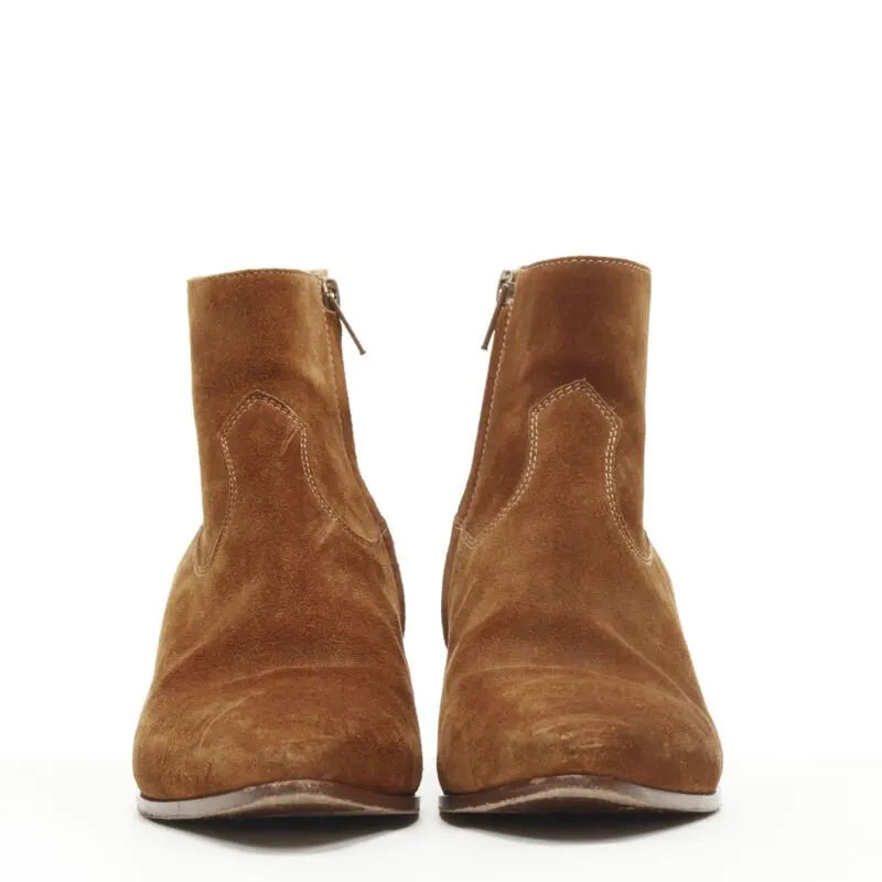 Saint Laurent Almond Toe Cuban Bootie Brown Suede Very good - Inside View