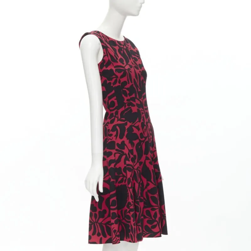 Oscar De La Renta Panelled Flared Dress Red Polyester Very good - Inside View