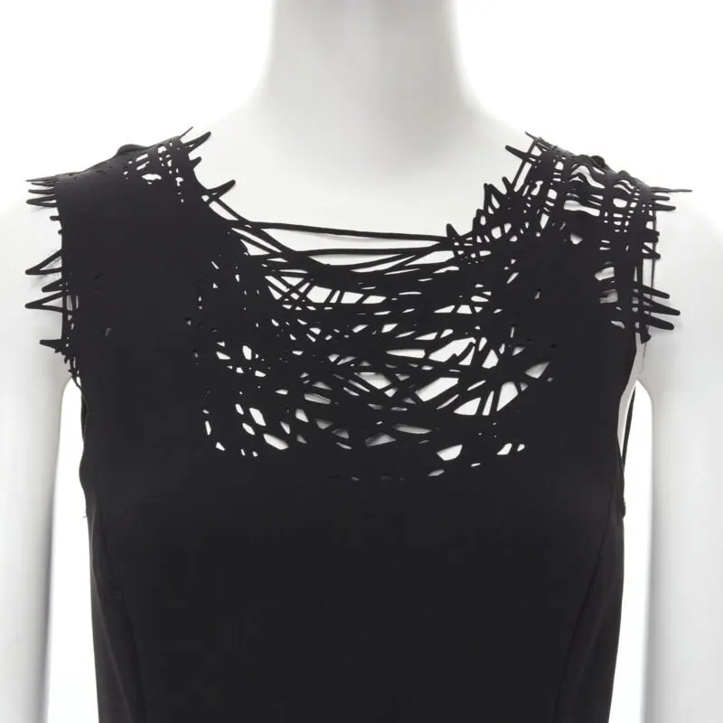 Oscar De La Renta Scribble Sheath Dress Black Polyester Very good - Back View