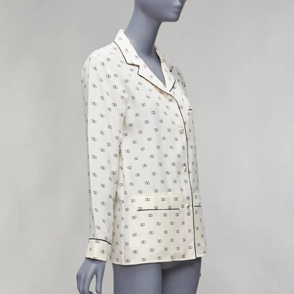 Valentino Piping Pajama Shirt Beige Silk Never worn, with tag - Inside View