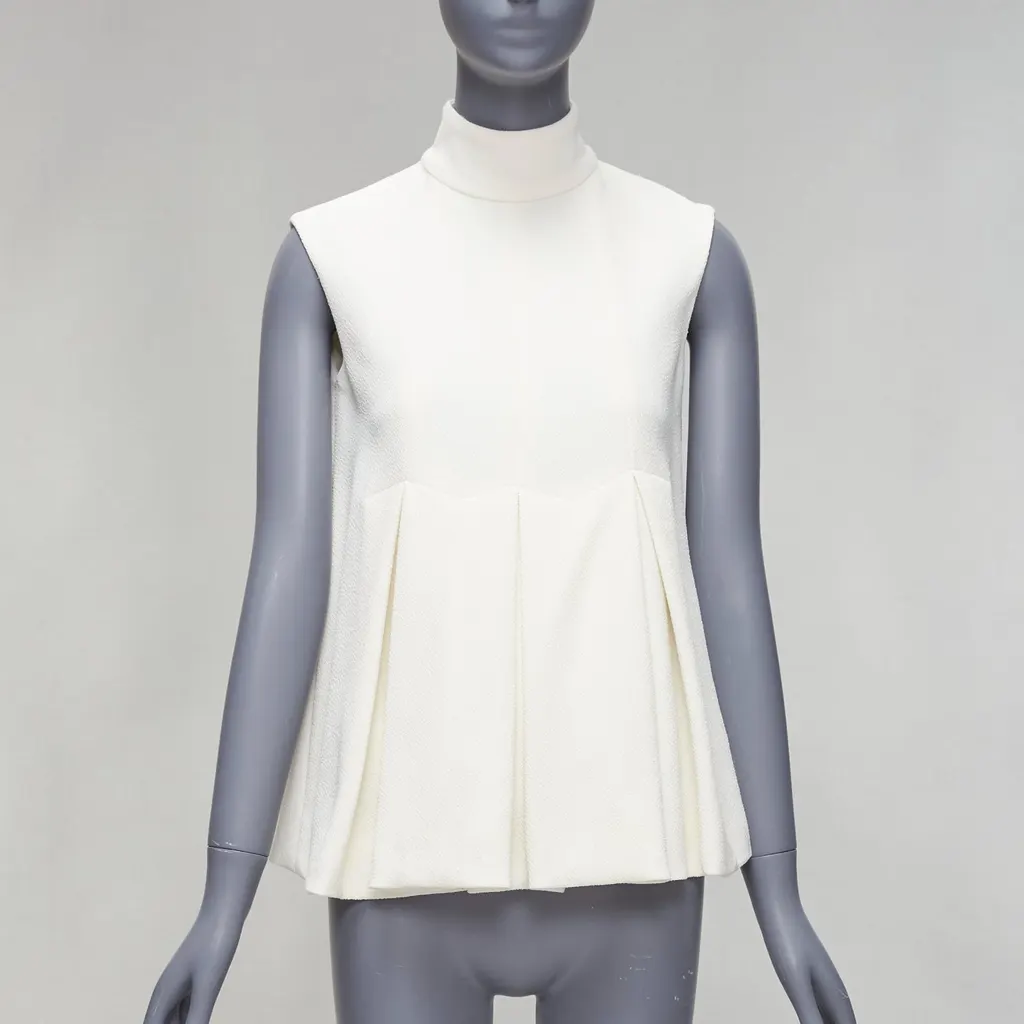 Emilia Wickstead Pleated Peplum Top Beige Polyester Very good - Inside View