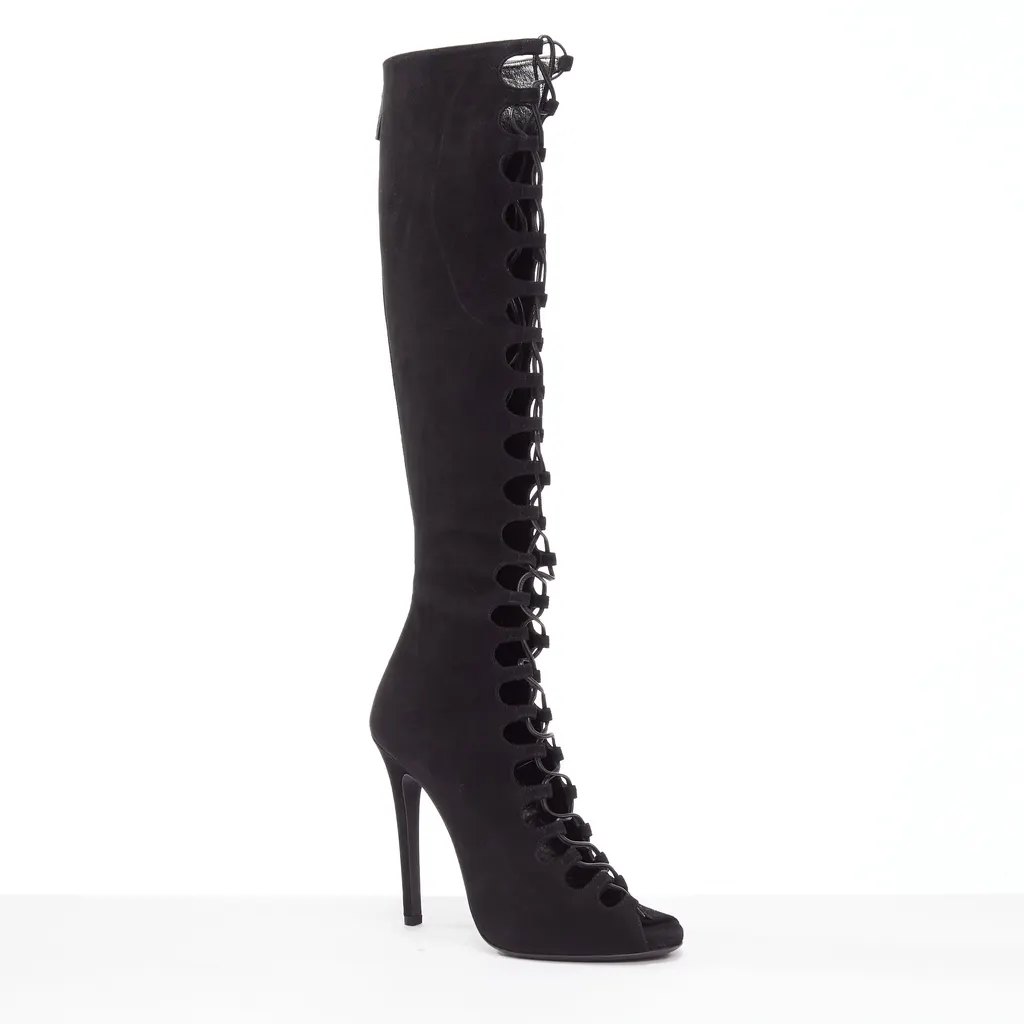 Giambattista Valli Criss Cross Boots Black Leather Very good - Back View