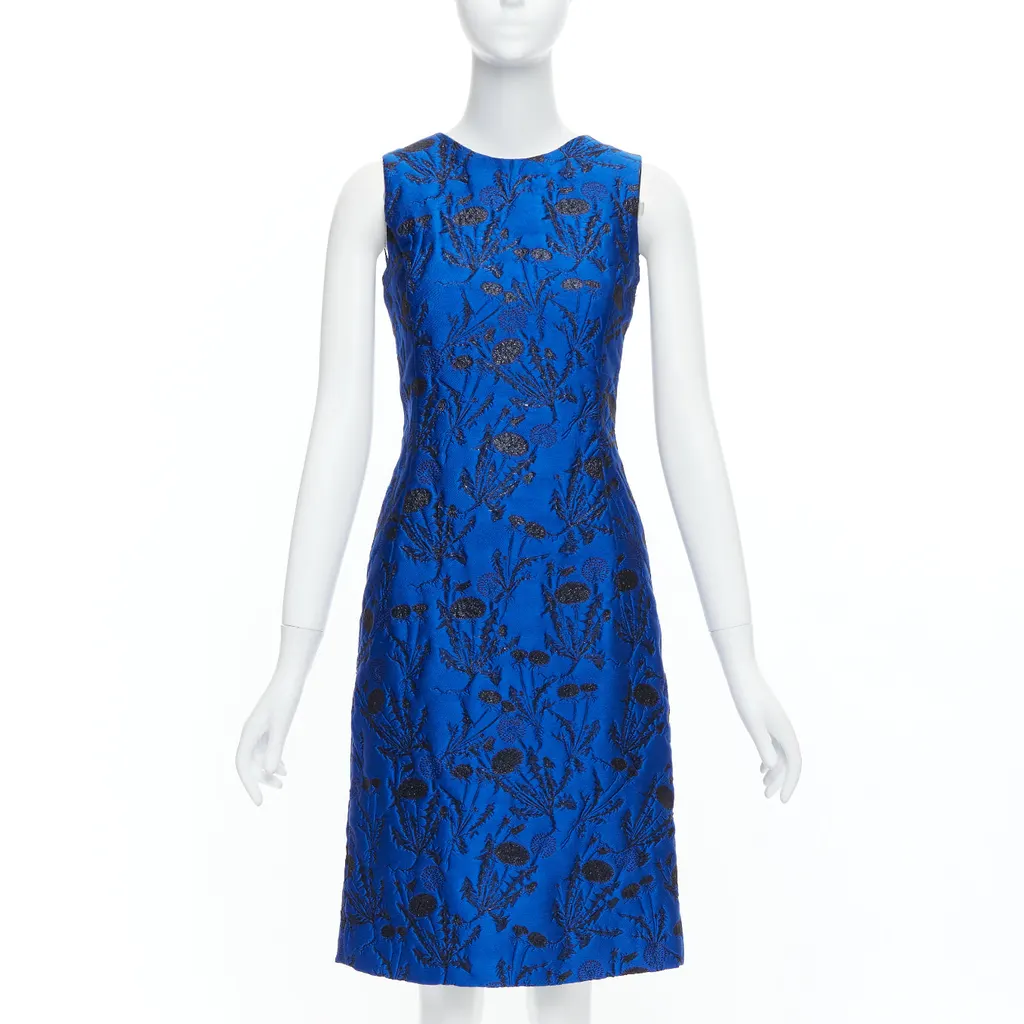 Oscar De La Renta Lurex Cloque Dress Blue Polyester Never worn - Front View