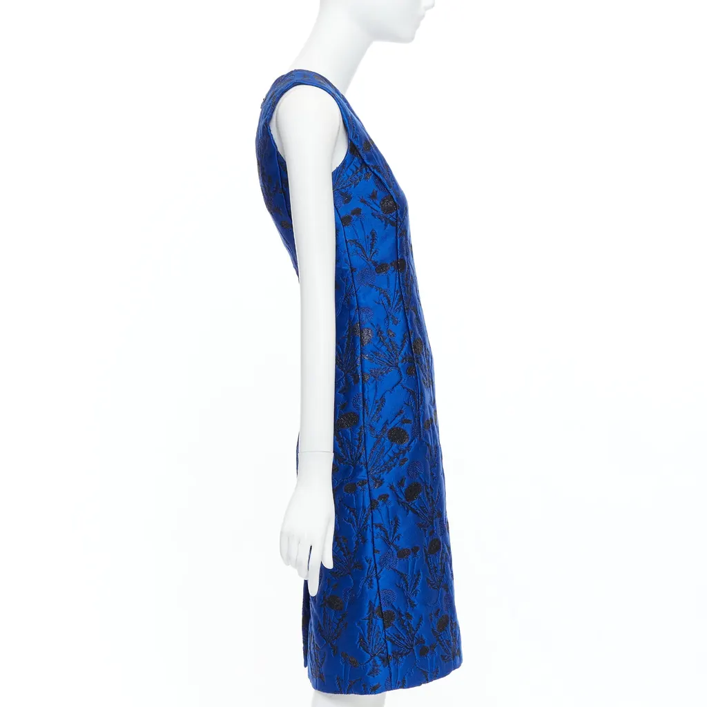 Oscar De La Renta Lurex Cloque Dress Blue Polyester Never worn - Model View
