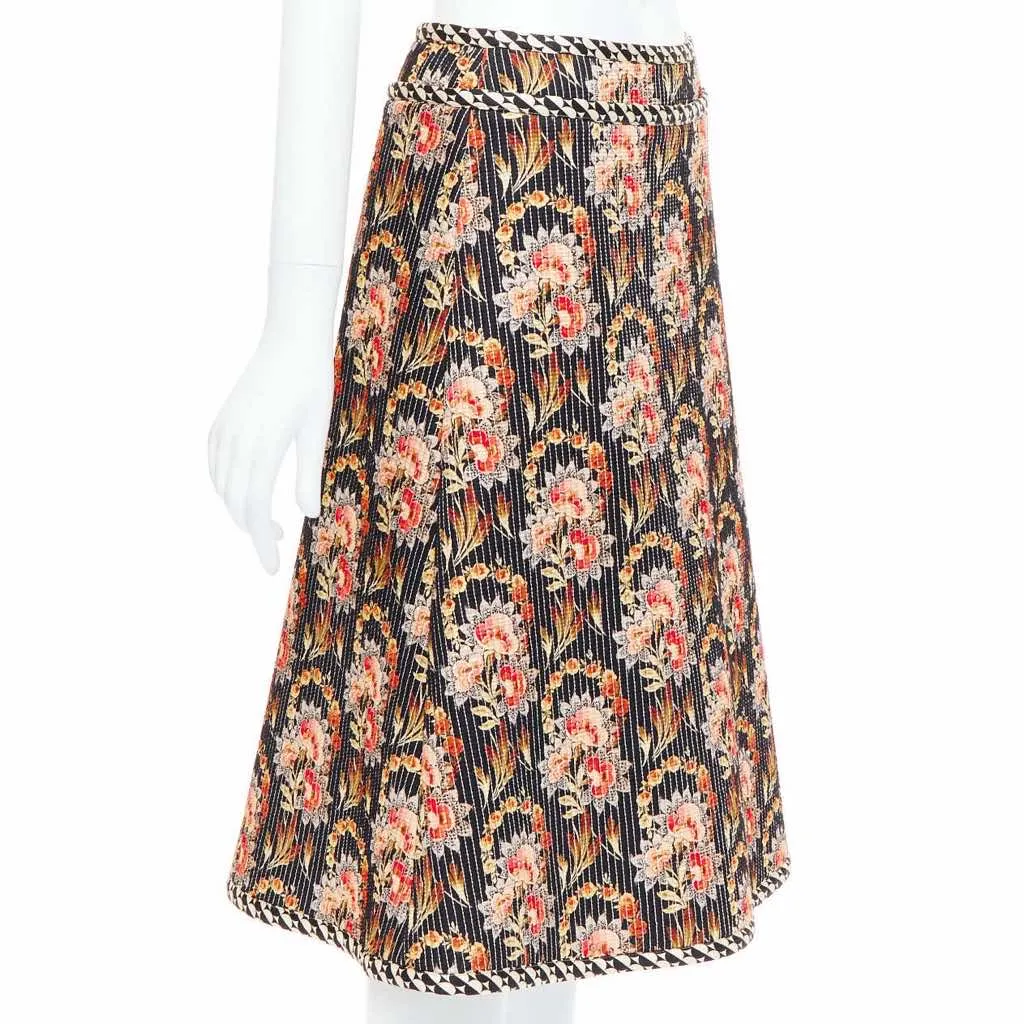 Oscar De La Renta Floral Quilted Skirt MultiColor Silk Never worn - Inside View