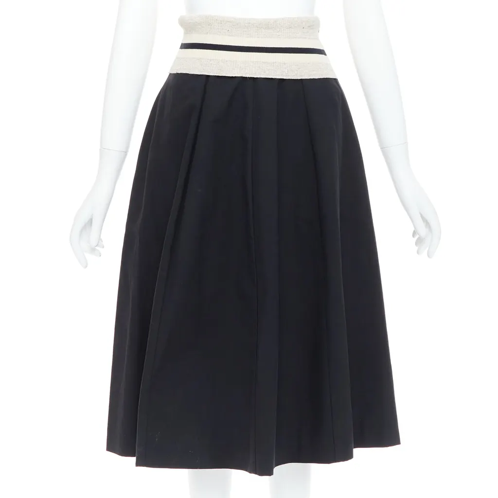 Brunello Cucinelli Foldover Waist Skirt Black Cotton Very good - Front View