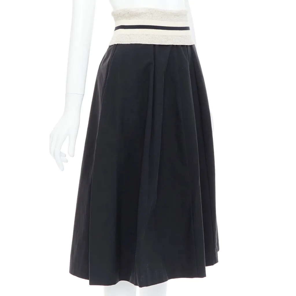 Brunello Cucinelli Foldover Waist Skirt Black Cotton Very good - Inside View