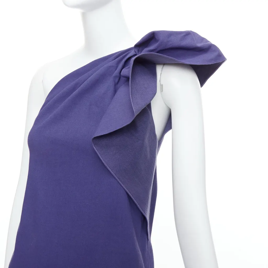 Lanvin One Shoulder Ruffle Dress Purple Linen Never worn, with tag - Back View