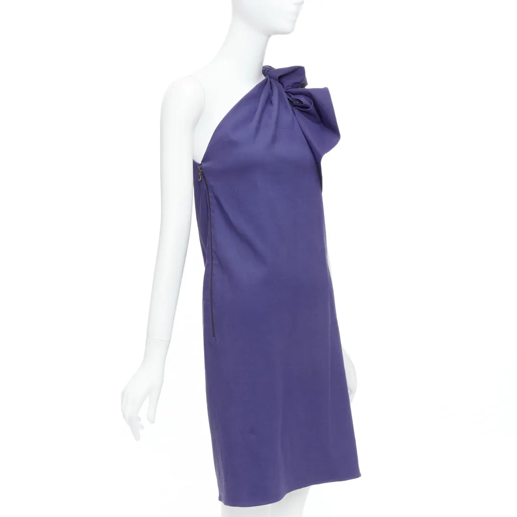 Lanvin One Shoulder Ruffle Dress Purple Linen Never worn, with tag - Inside View
