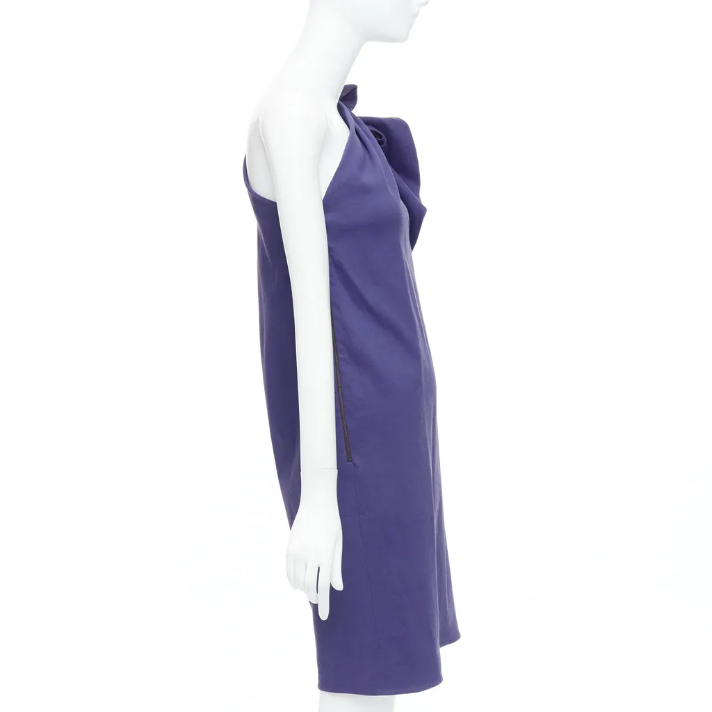 Lanvin One Shoulder Ruffle Dress Purple Linen Never worn, with tag - Model View